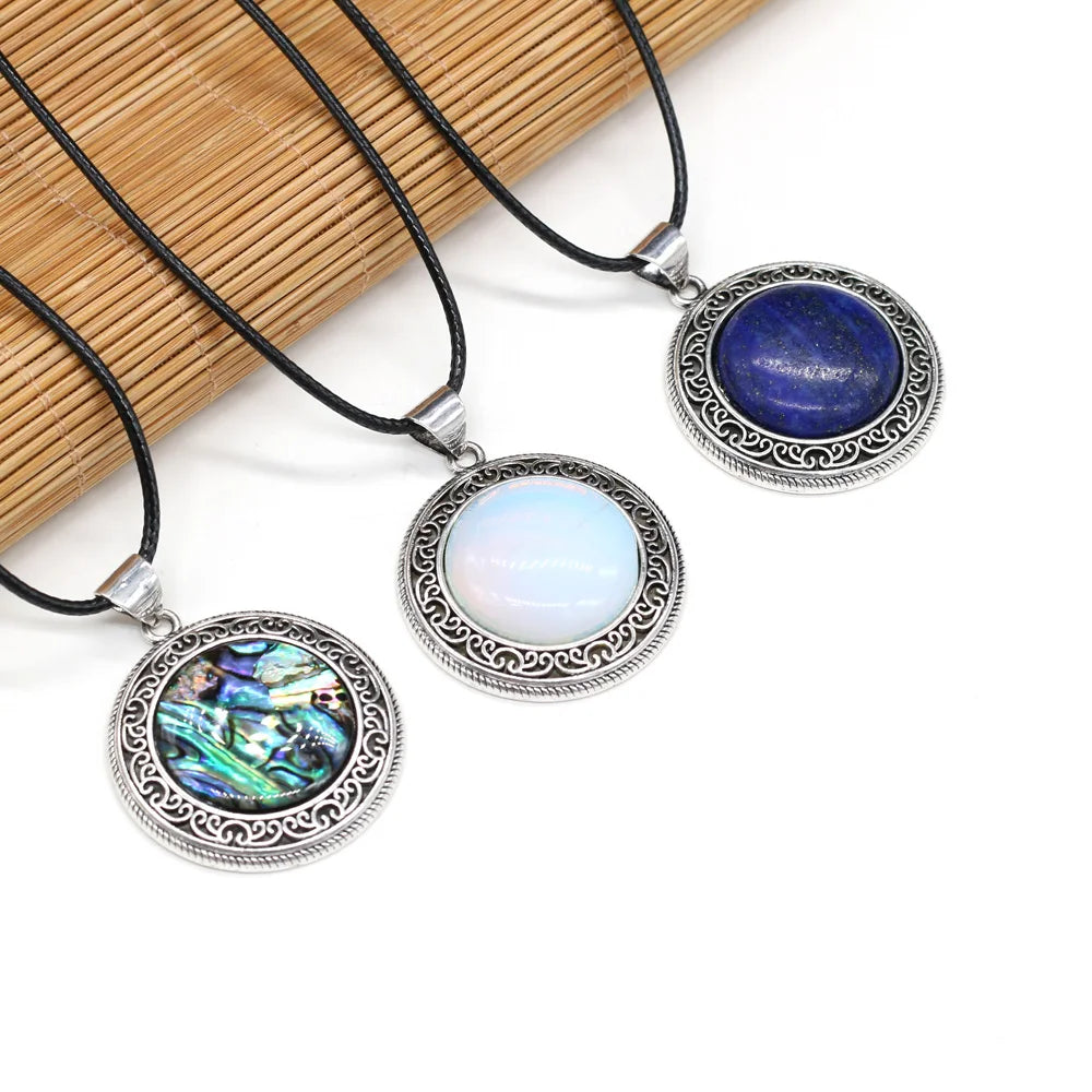 New Hot Vintage Necklace Natural Stone Quartz Pink Quartz Retro Pendant Choker Abalone Shell Charms Necklaces for Women