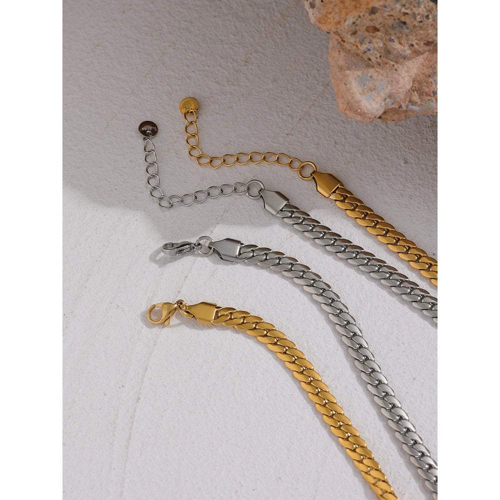 Necklace Stainless Steel for Women Fashion Metal Texture Flat Collar Waterproof Necklace Girlfriend Gift