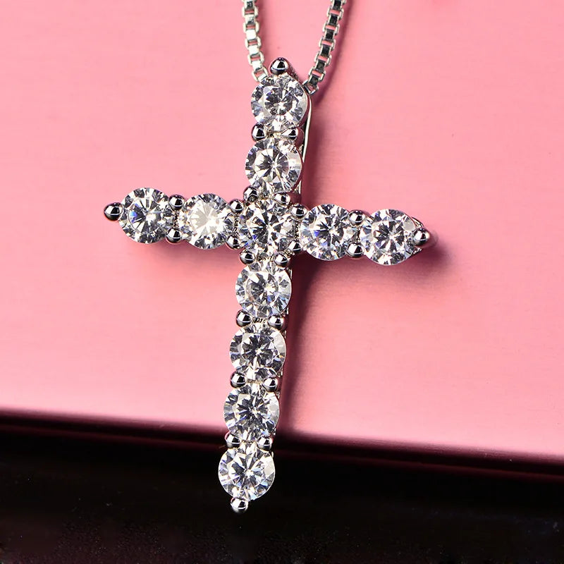 16-24inches 925 Sterling Silver Necklace Box chain Shiny crystal classic cross Pendant Fashion Jewelry Gifts
