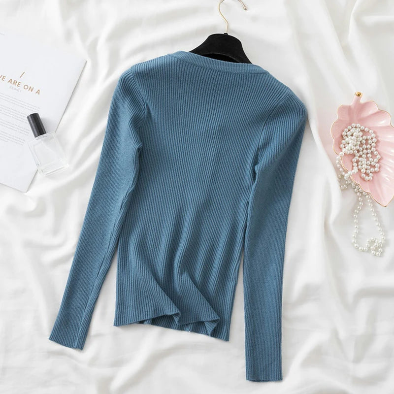 zipper winter clothes Knitted woman sweaters Pullovers Autumn Winter Basic women's jumper Slim women's sweater pull long sleeve