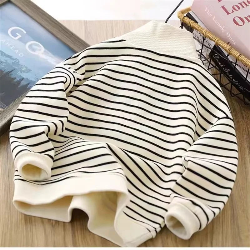 Boy Girl Striped Sweatshirts Hoodies Children Fashion Hoodless Clothes Teenager Spring Casual Tracksuit 4-14Y