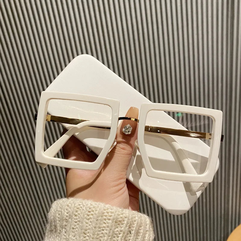 Large Frame Women Anti-blue Light Glasses Thick Frame Transparent Shades Oversize Computer Eyepiece 2025 New In