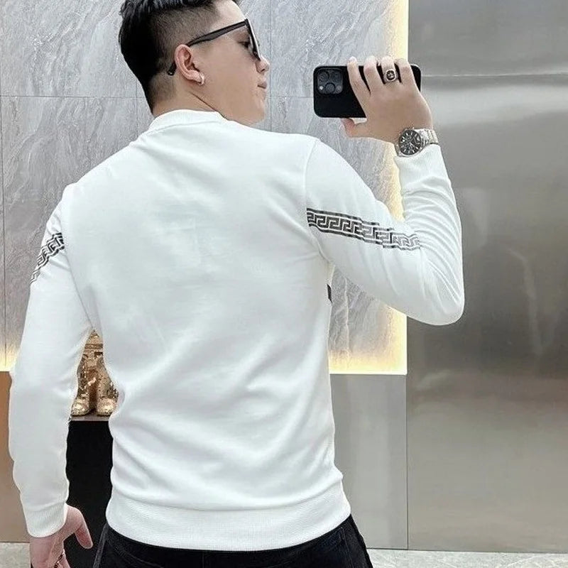 Long Sleeve O-neck T-Shirts Fashion Loose Autumn Winter Thin Solid Color Interior Lapping Simplicity Pullovers Men's Clothing