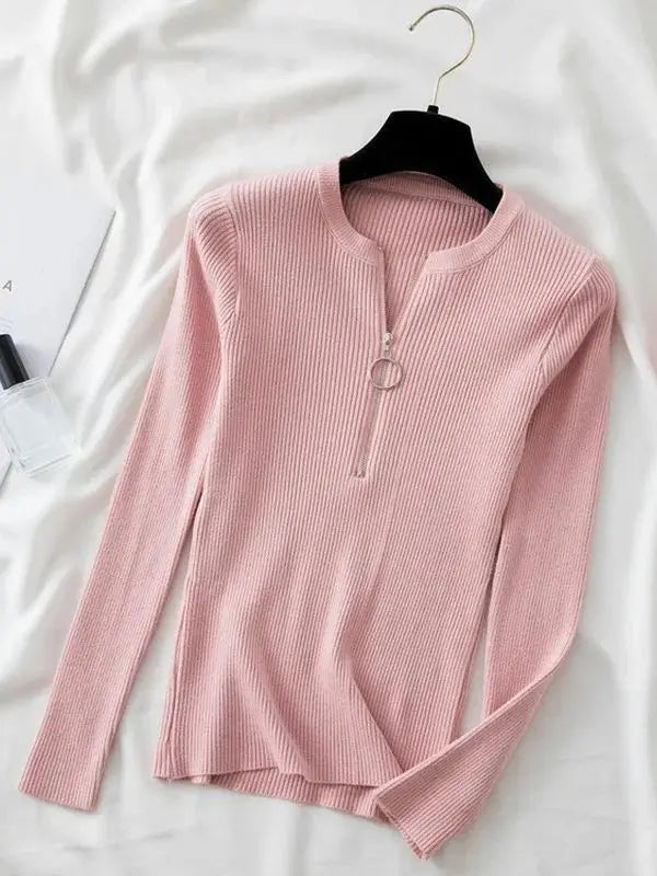 zipper winter clothes Knitted woman sweaters Pullovers Autumn Winter Basic women's jumper Slim women's sweater pull long sleeve