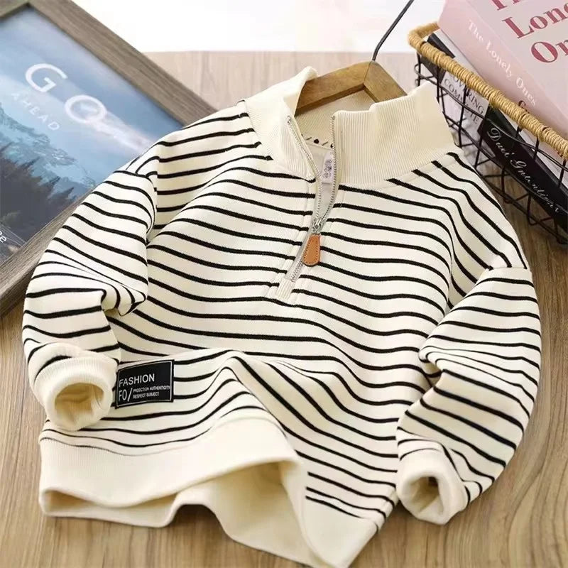 Boy Girl Striped Sweatshirts Hoodies Children Fashion Hoodless Clothes Teenager Spring Casual Tracksuit 4-14Y