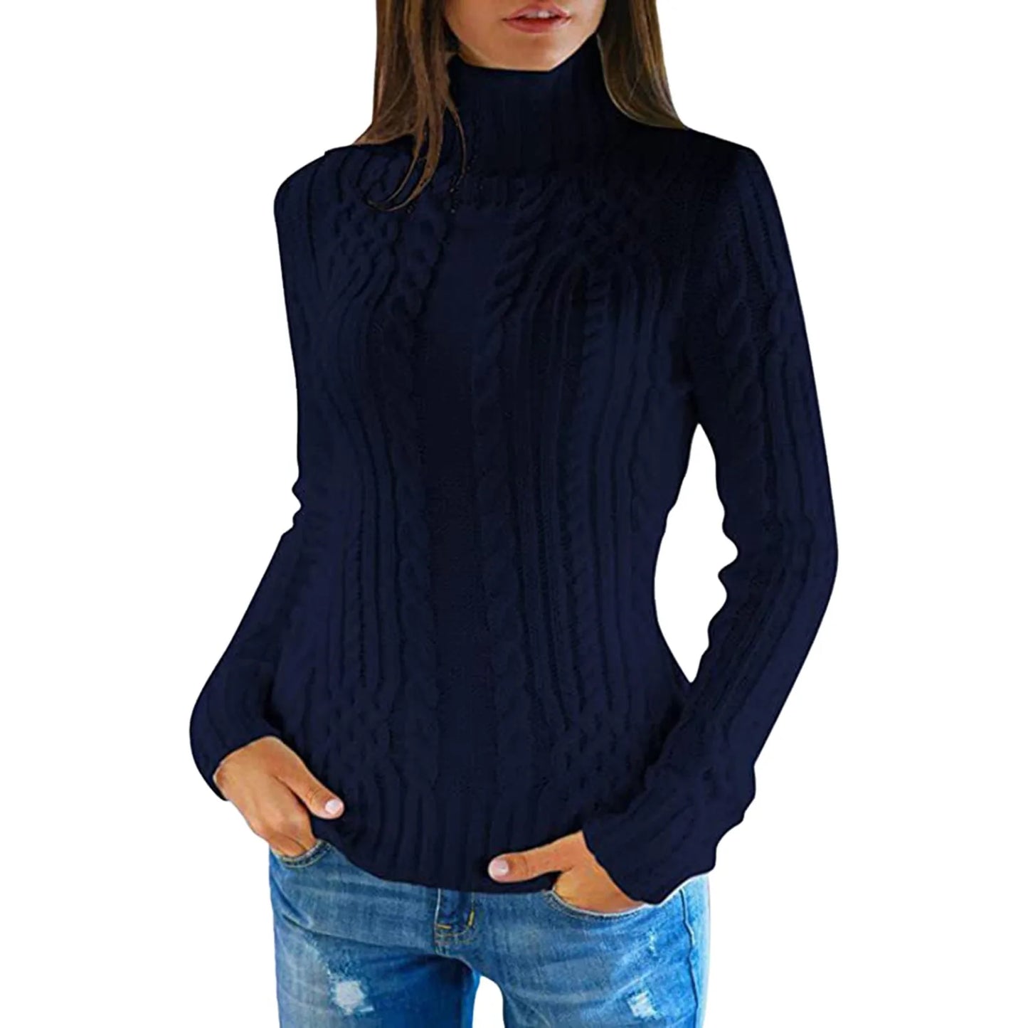 Women Knitted Sweaters Wool Turtleneck Long-Sleeve Pullover Winter Autumn Jumper Clothes Female Pullover