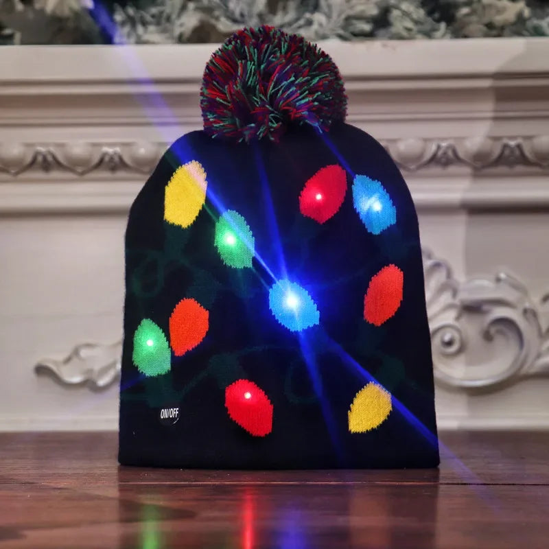 Knitted Christmas Hat Adult Child Santa Hat with LED Light