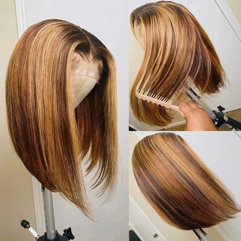 4/27 Highlight Bob Wigs Piano Colored Straight Full Lace Bob Wigs