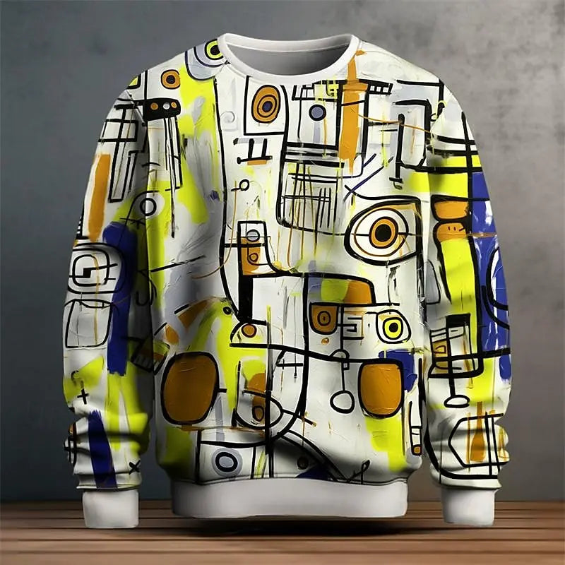 Pullover Sweatshirt For Men Graffiti Graphic 3D Printing Long Sleeve Casual Man Sweatshirts