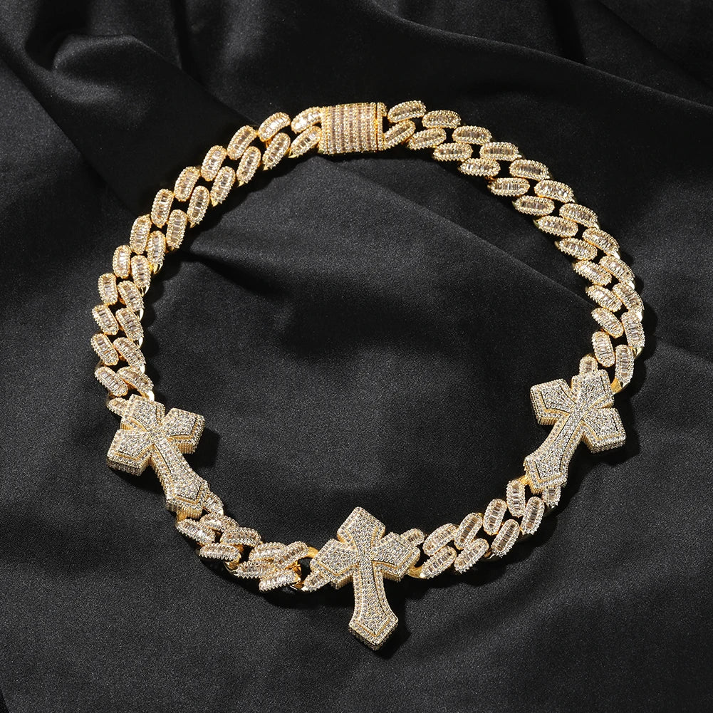 THE BLING KING 3pcs Necklace Prong Setting 5A Cubic Zirconia Choker HipHop Fashion Jewelry