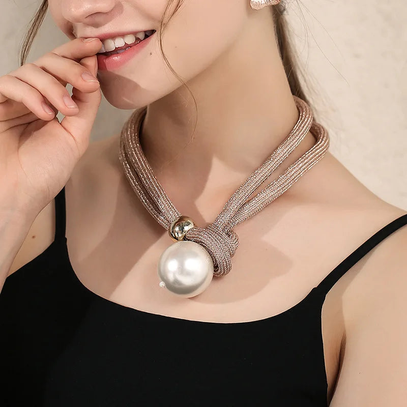 Big Pearl Statement Pendant Necklace Fashion Jewelry Pearls Women New Trend Clavicle Necklace