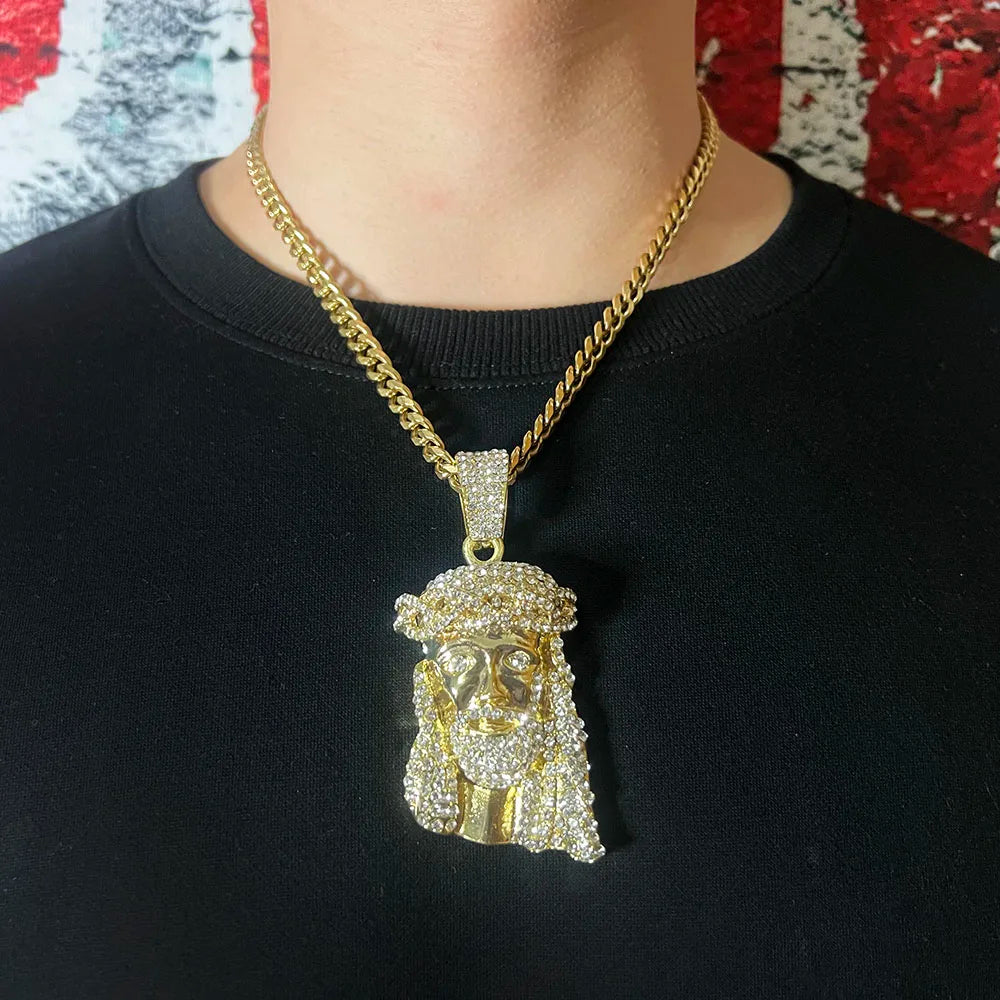 Men Hip Hop Rapper Popular Necklace Cleopatra Religious Jesus Portrait Pendant
