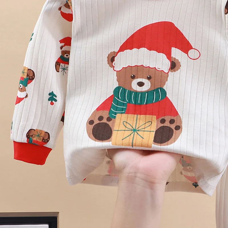 Christmas Pajamas Kids Sets Cotton Xmas Suits 3-14Y Kids Sleepwear+Pants 2Pcs Outfits