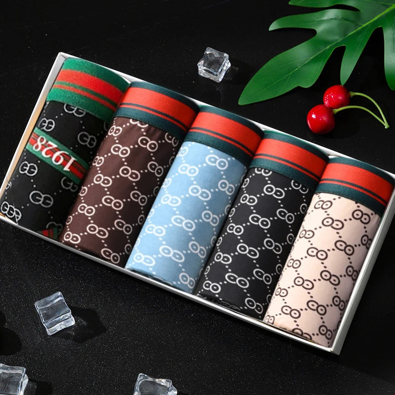 5Pcs/Lot Printed Men Boxer Underwear Shorts Comfortable