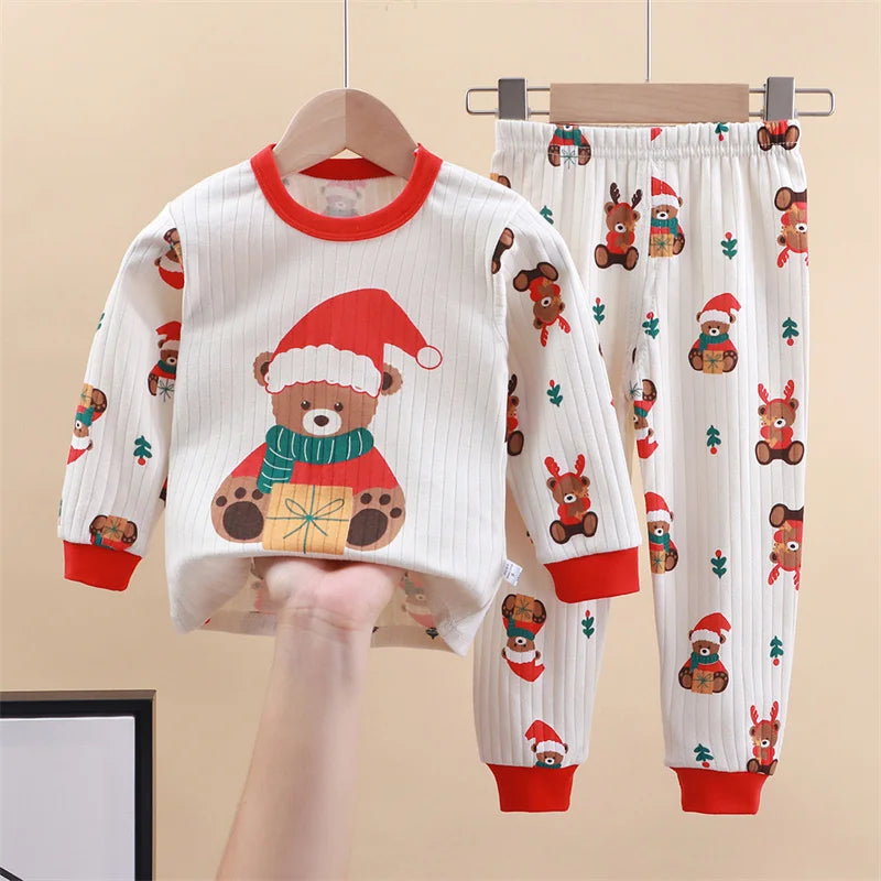Christmas Pajamas Kids Sets Cotton Xmas Suits 3-14Y Kids Sleepwear+Pants 2Pcs Outfits