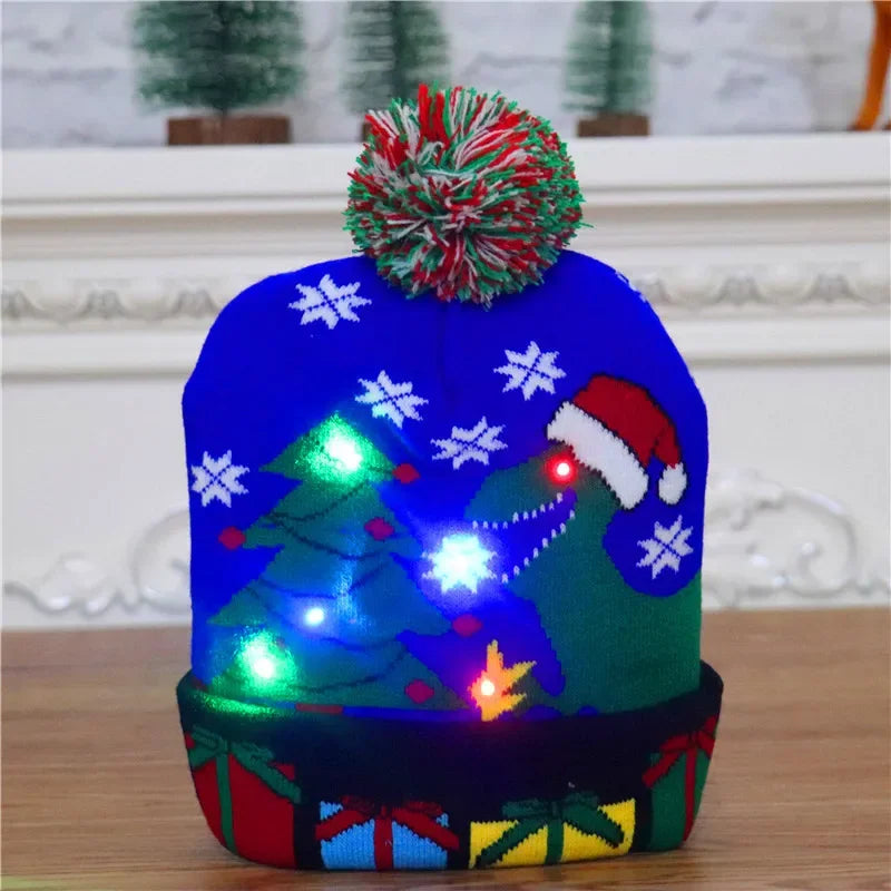 Knitted Christmas Hat Adult Child Santa Hat with LED Light
