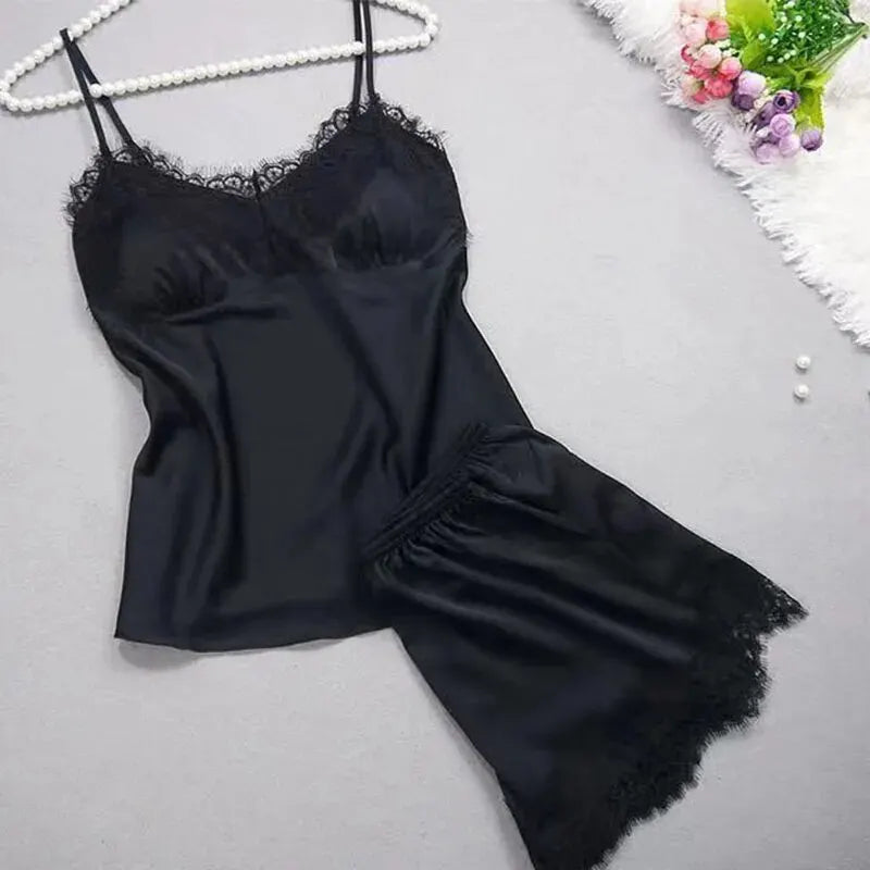 Women's Halter Pajamas 2 PCS Wear Red Black Sexy Lace S M Ventilate Comfort