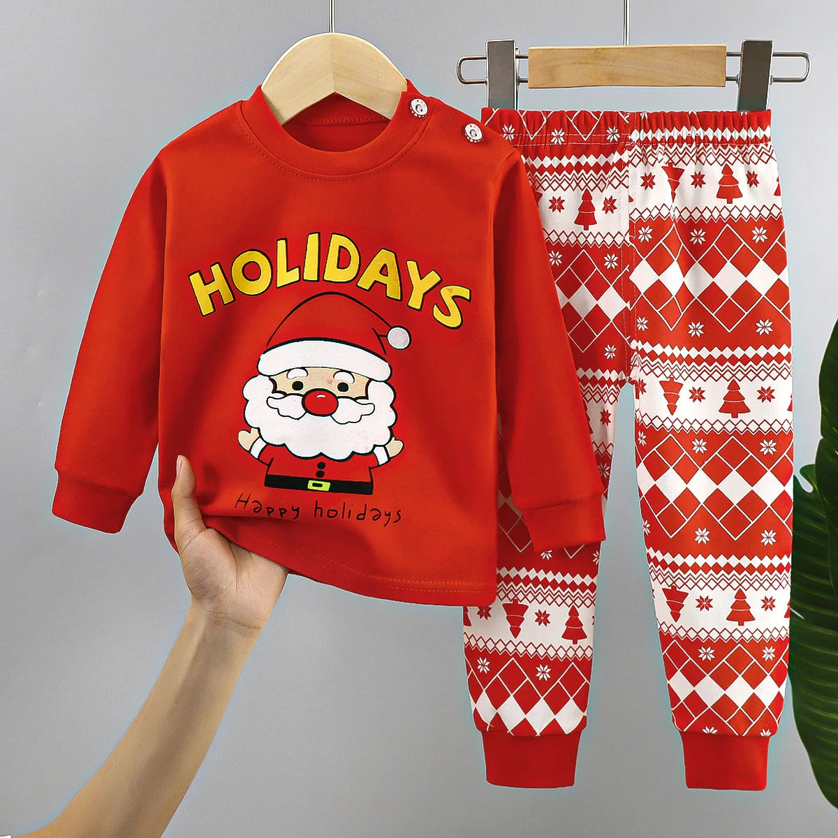 Christmas Kids Sets Cotton Long Sleeve Winter Tops Pants Suits Santa Claus Christmas
