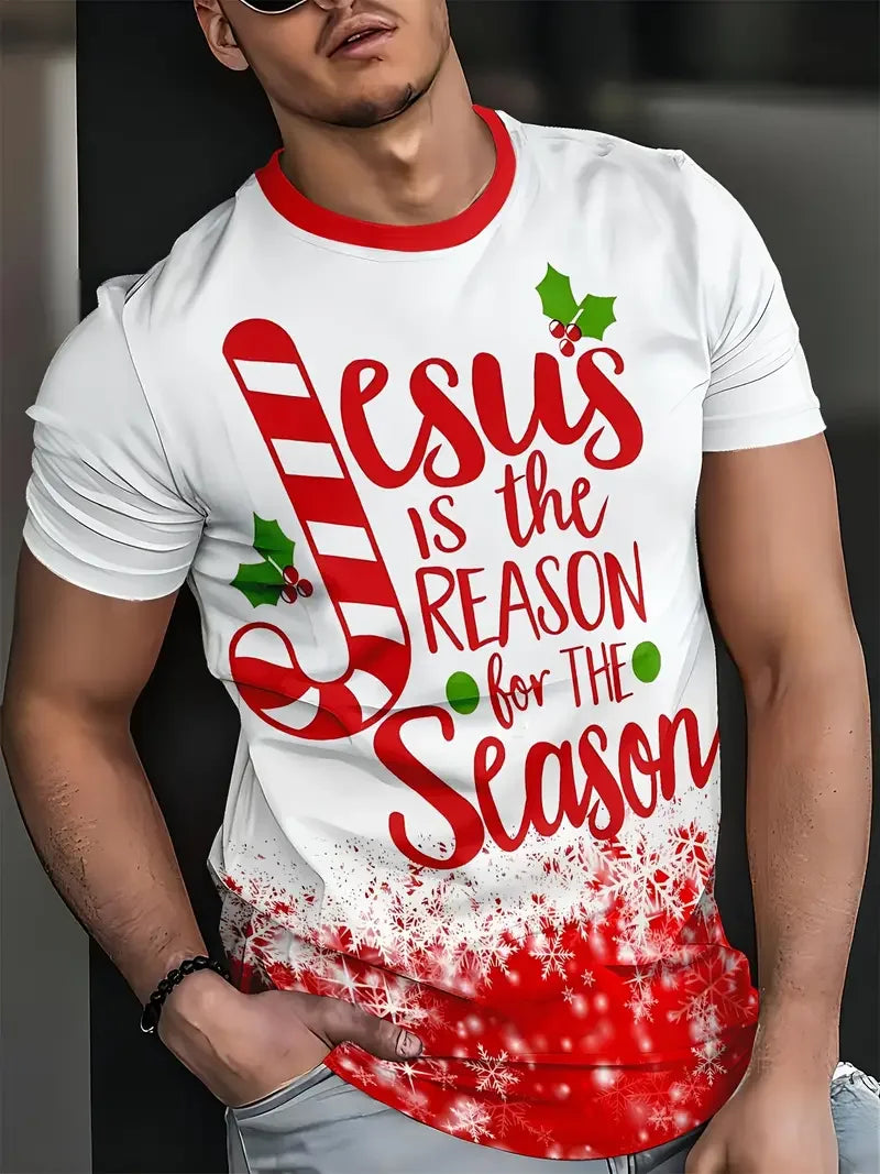 men's Christmas T-shirt fashion short sleeved top casual plus size men clothing