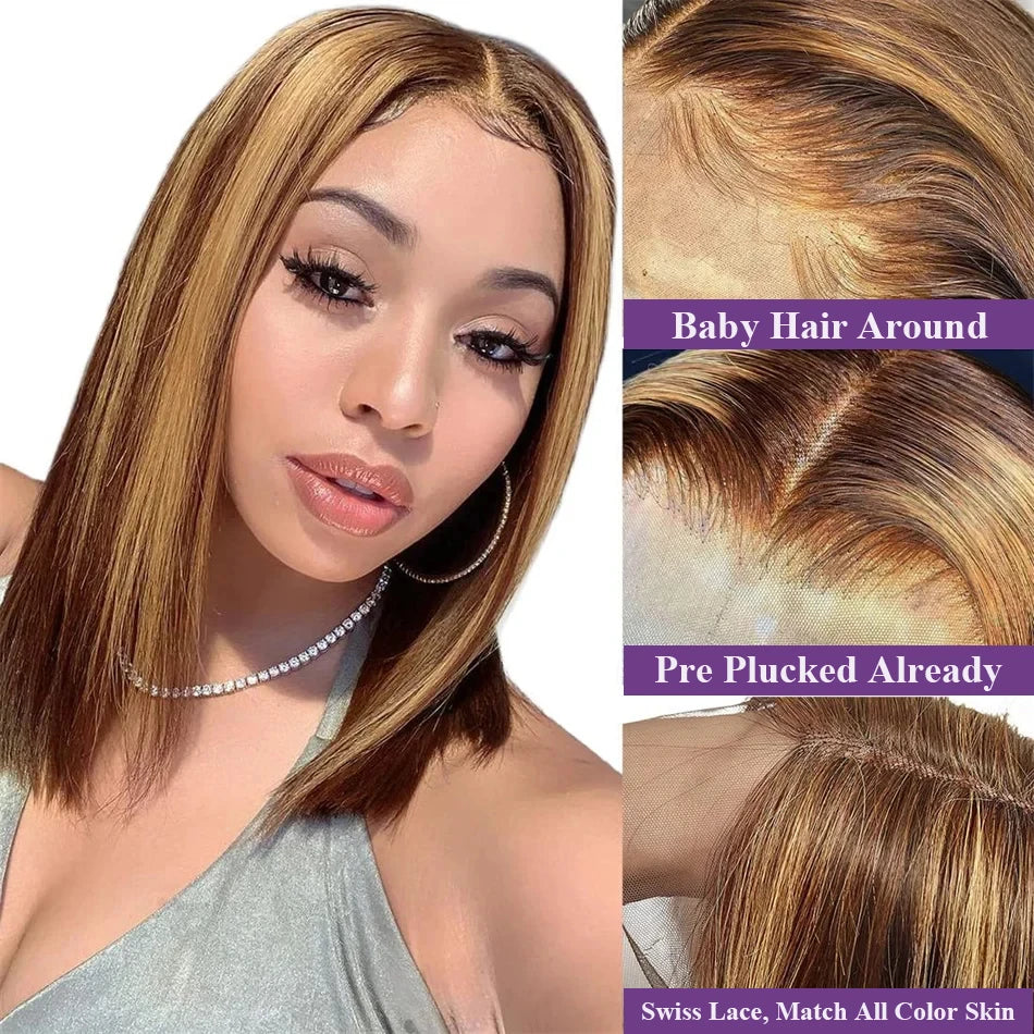 4/27 Highlight Bob Wigs Piano Colored Straight Full Lace Bob Wigs