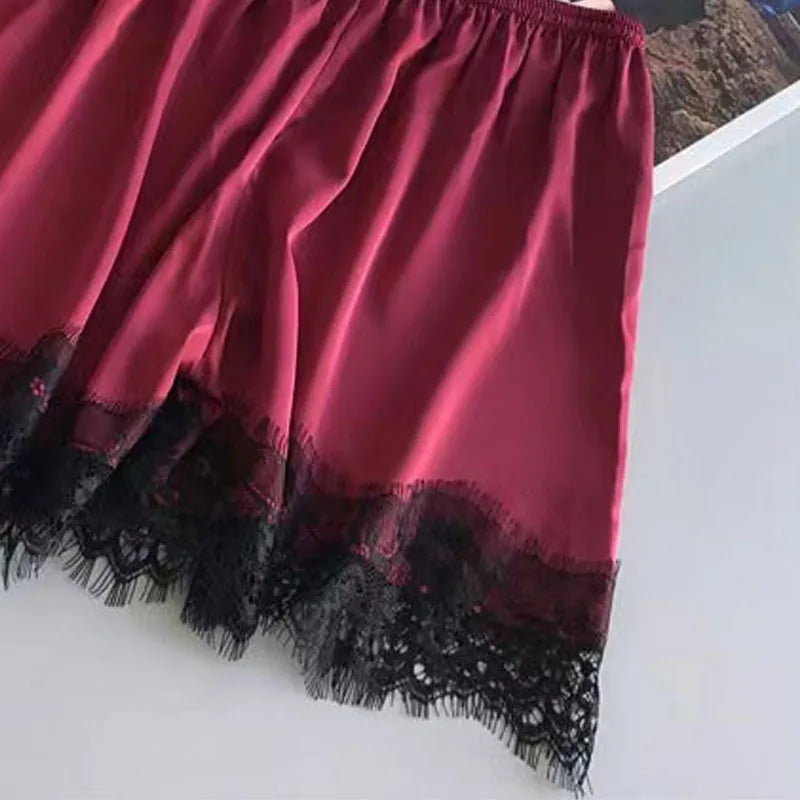 Women's Halter Pajamas 2 PCS Wear Red Black Sexy Lace S M Ventilate Comfort