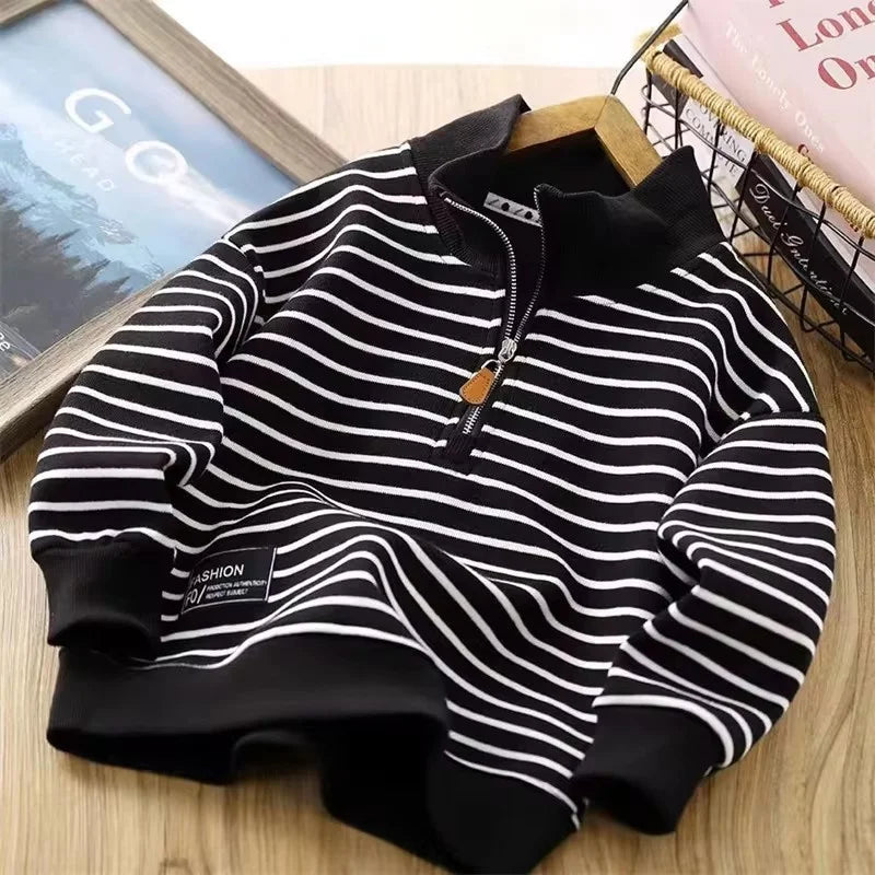 Boy Girl Striped Sweatshirts Hoodies Children Fashion Hoodless Clothes Teenager Spring Casual Tracksuit 4-14Y