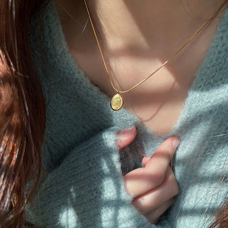 Stainless Steel Round Plaque Collar Chain Necklace Jewelry Gifts