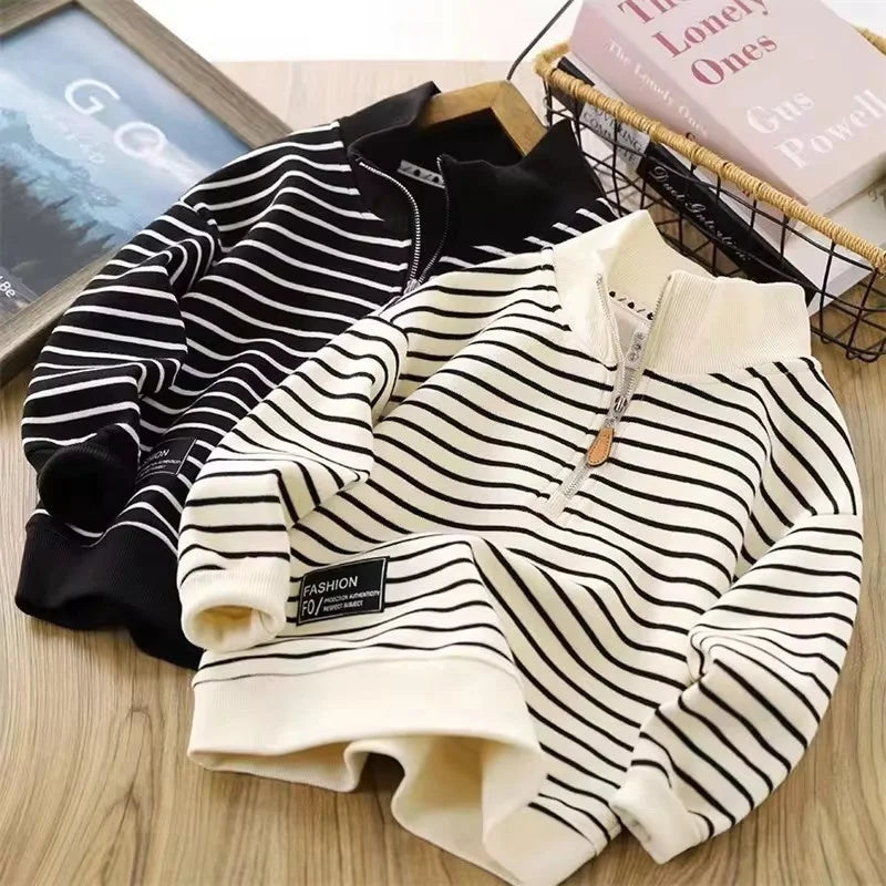 Boy Girl Striped Sweatshirts Hoodies Children Fashion Hoodless Clothes Teenager Spring Casual Tracksuit 4-14Y