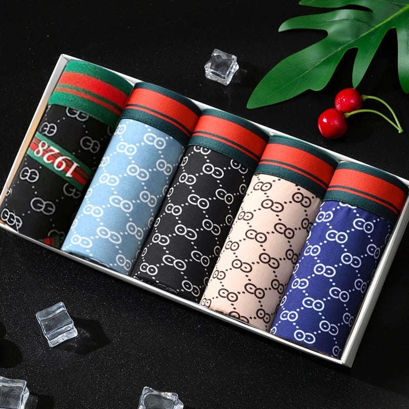 5Pcs/Lot Printed Men Boxer Underwear Shorts Comfortable