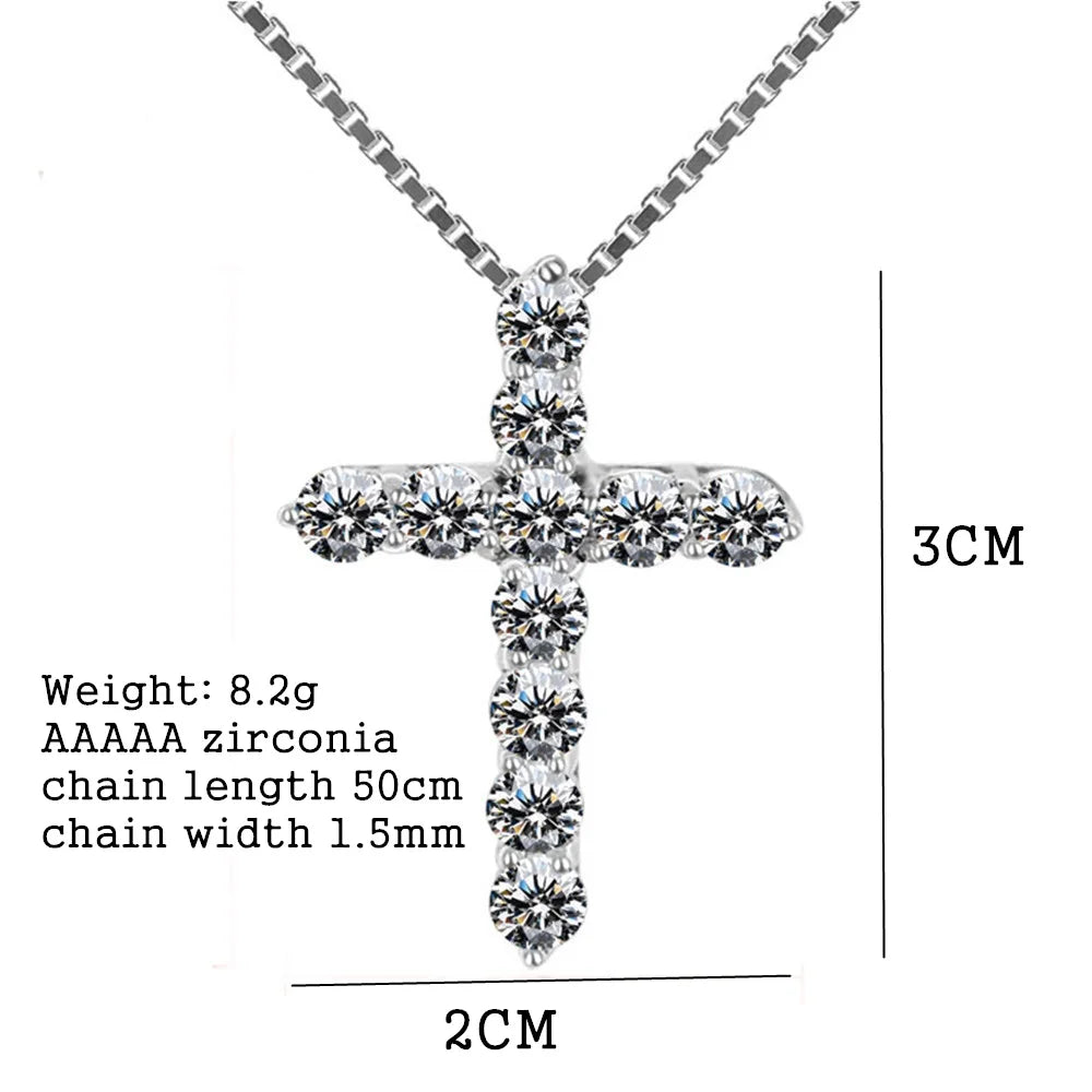16-24inches 925 Sterling Silver Necklace Box chain Shiny crystal classic cross Pendant Fashion Jewelry Gifts