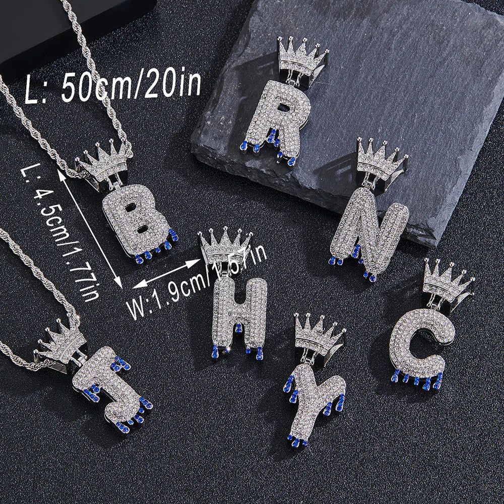 Blue Water drop 26 Letter Pendant Necklaces for Men and Women for Anniversary Gifts