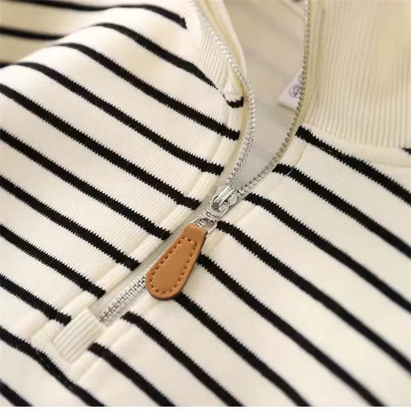 Boy Girl Striped Sweatshirts Hoodies Children Fashion Hoodless Clothes Teenager Spring Casual Tracksuit 4-14Y