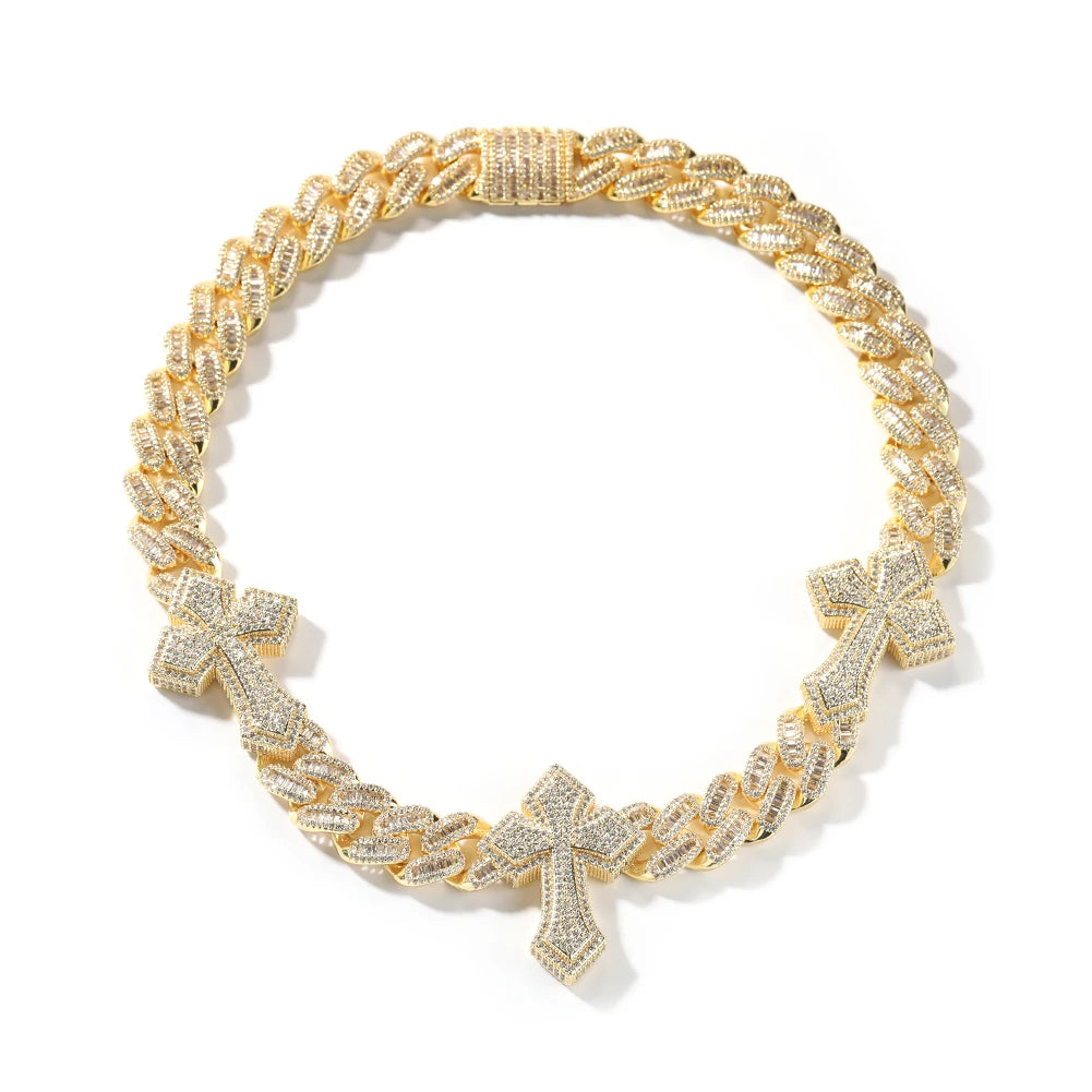 THE BLING KING 3pcs Necklace Prong Setting 5A Cubic Zirconia Choker HipHop Fashion Jewelry