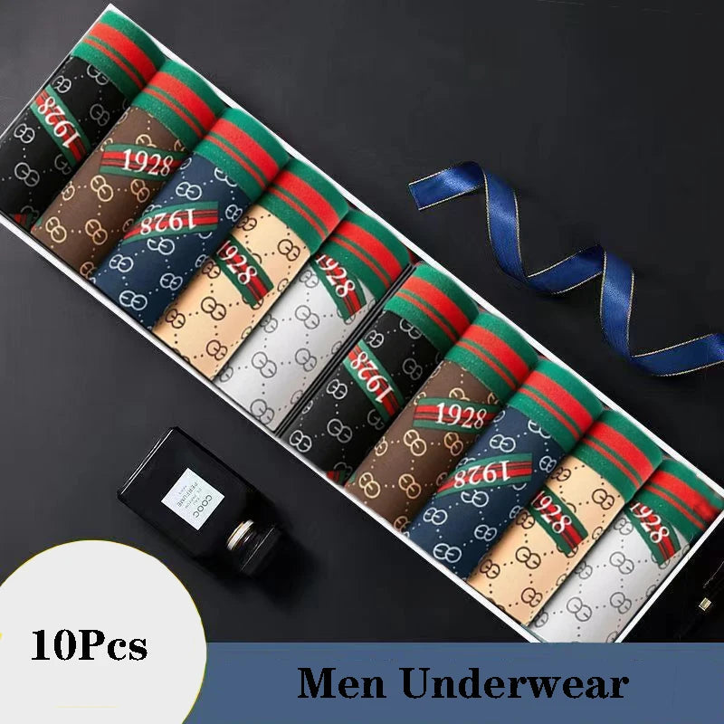 10pcs Boxer Shorts Waist Striped Print Breathable Men's Underpants Large Size L-4XL