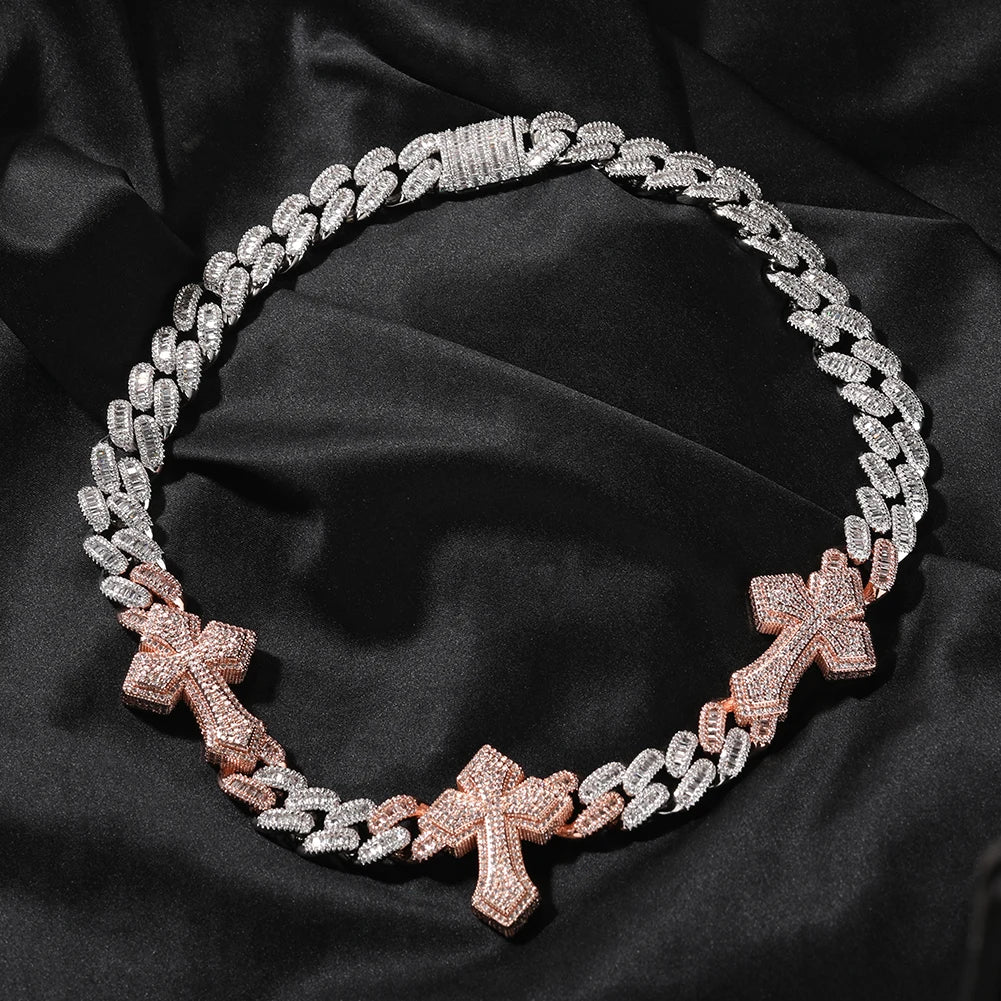 THE BLING KING 3pcs Necklace Prong Setting 5A Cubic Zirconia Choker HipHop Fashion Jewelry