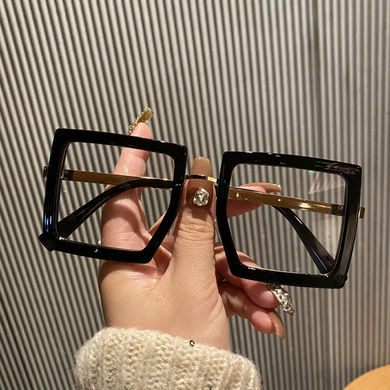 Large Frame Women Anti-blue Light Glasses Thick Frame Transparent Shades Oversize Computer Eyepiece 2025 New In