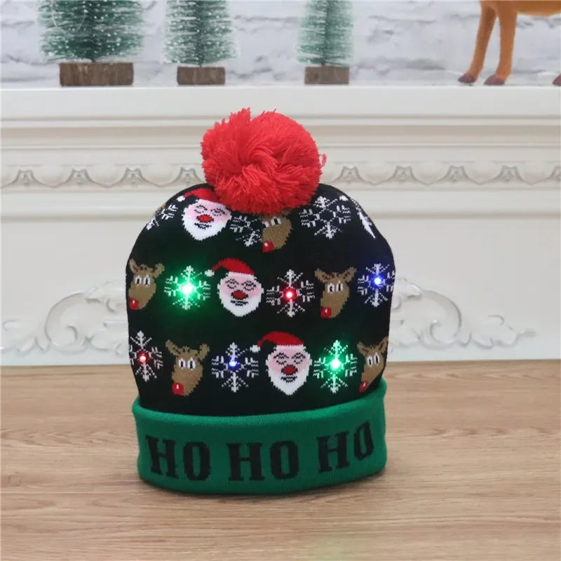 Knitted Christmas Hat Adult Child Santa Hat with LED Light