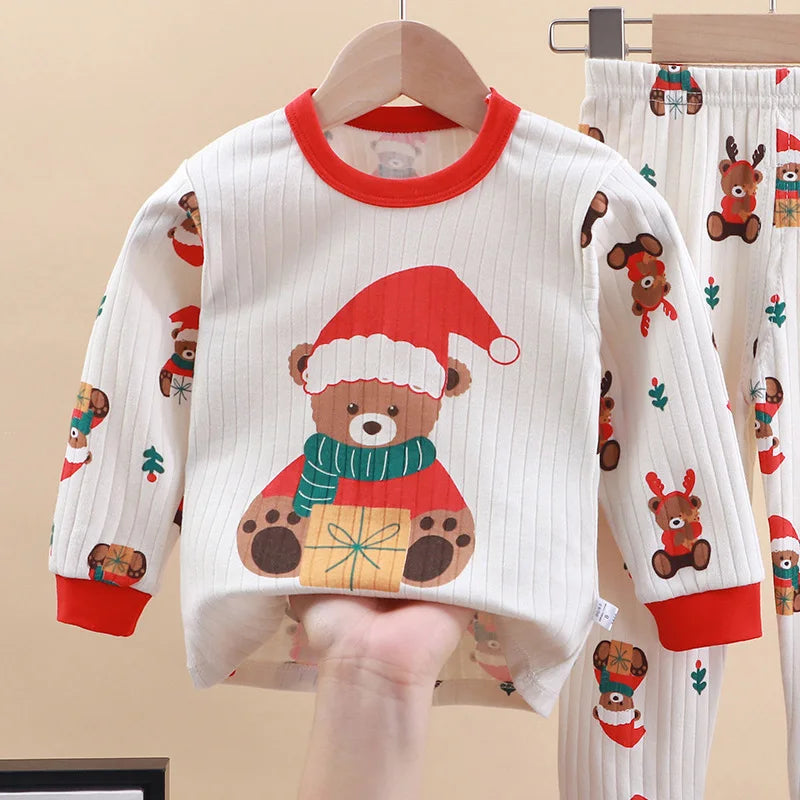 Christmas Pajamas Kids Sets Cotton Xmas Suits 3-14Y Kids Sleepwear+Pants 2Pcs Outfits