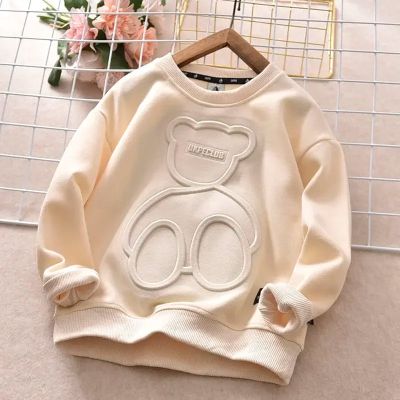 New Spring Autumn Steel Print Bear Sweatshirt Boys Clothes Teenagers Long Sleeve Pullovers Girls Kids Cotton Tops Anime Hoodie