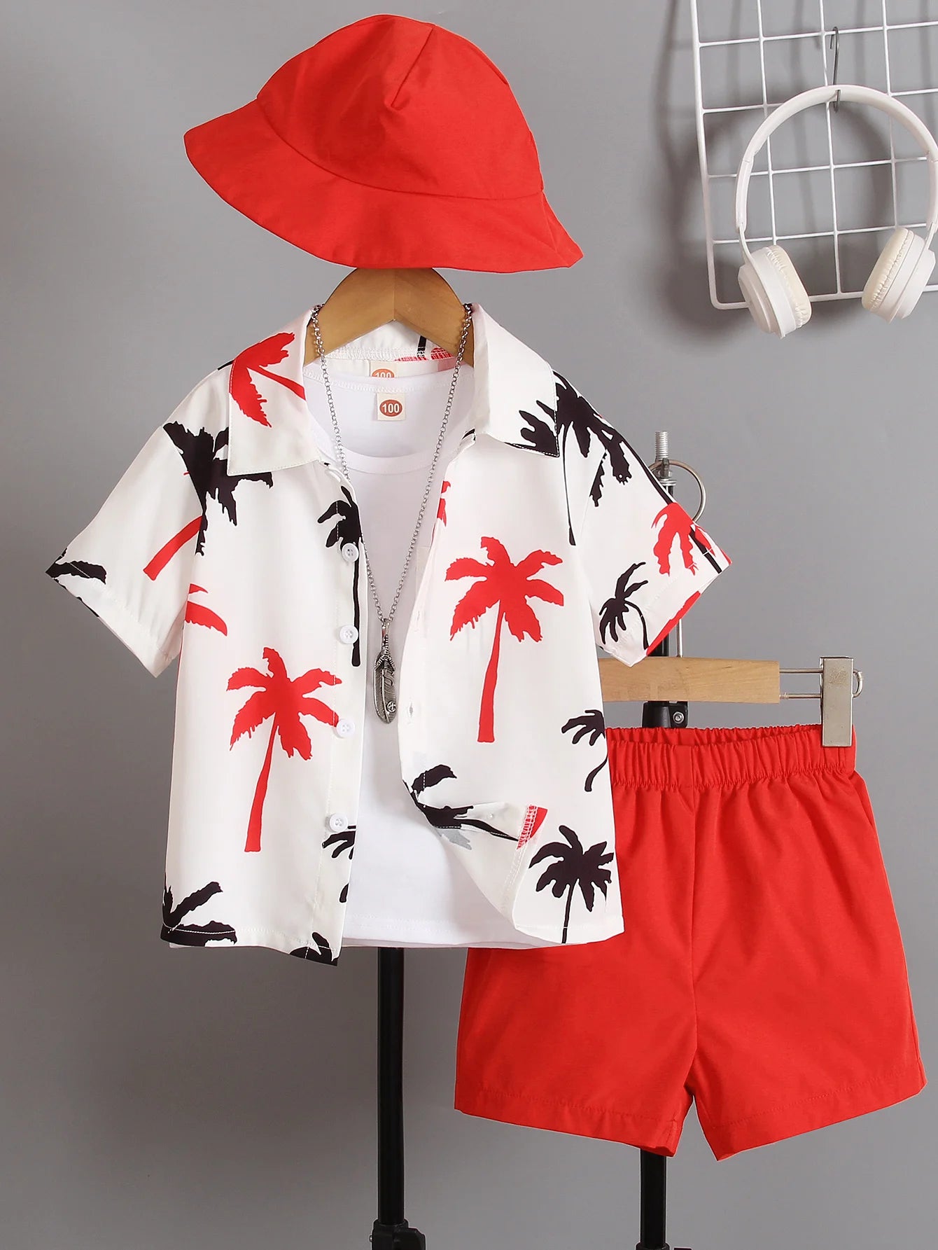 Three-piece summer 2 to 7-year-old boys and girls print short-sleeved shirt