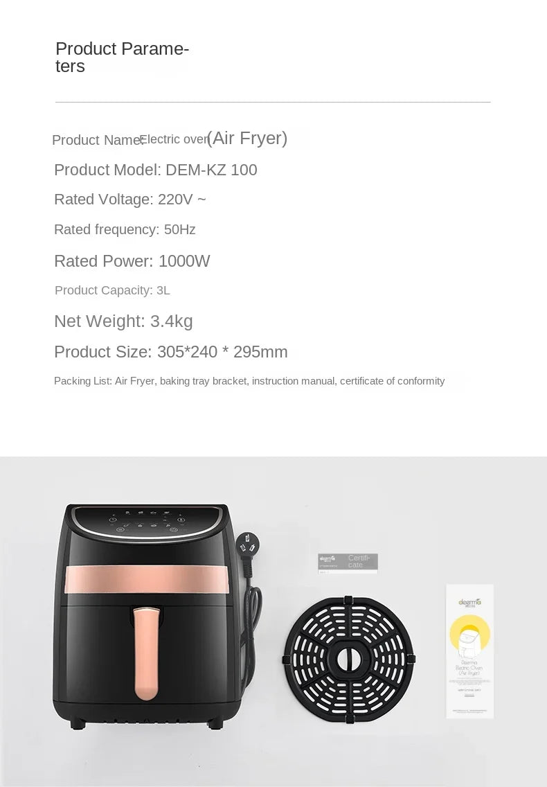 Deerma Oil-free air fryer Household appliances Intelligent large capacity automatic multi-function chip machine Touch screen