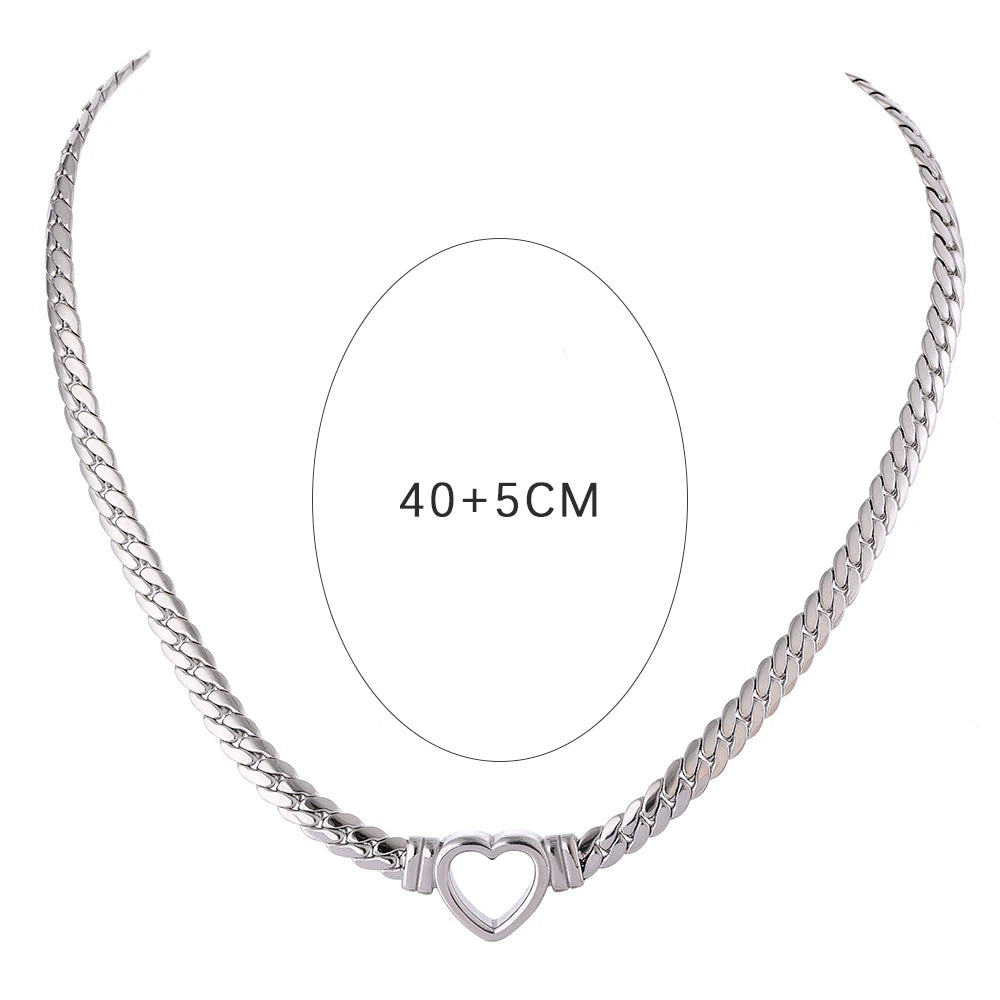 Necklace Stainless Steel for Women Fashion Metal Texture Flat Collar Waterproof Necklace Girlfriend Gift