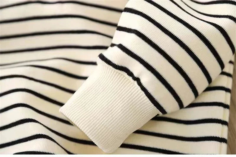 Boy Girl Striped Sweatshirts Hoodies Children Fashion Hoodless Clothes Teenager Spring Casual Tracksuit 4-14Y