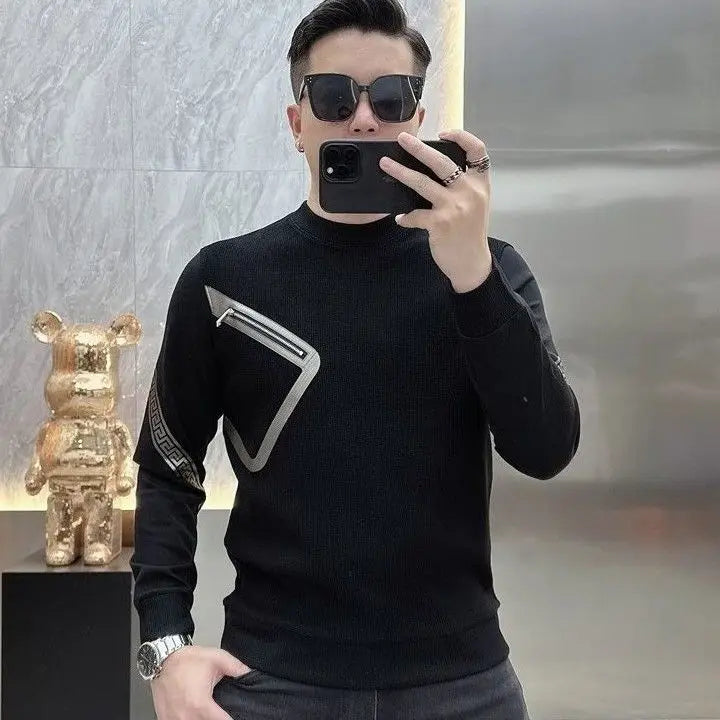 Long Sleeve O-neck T-Shirts Fashion Loose Autumn Winter Thin Solid Color Interior Lapping Simplicity Pullovers Men's Clothing