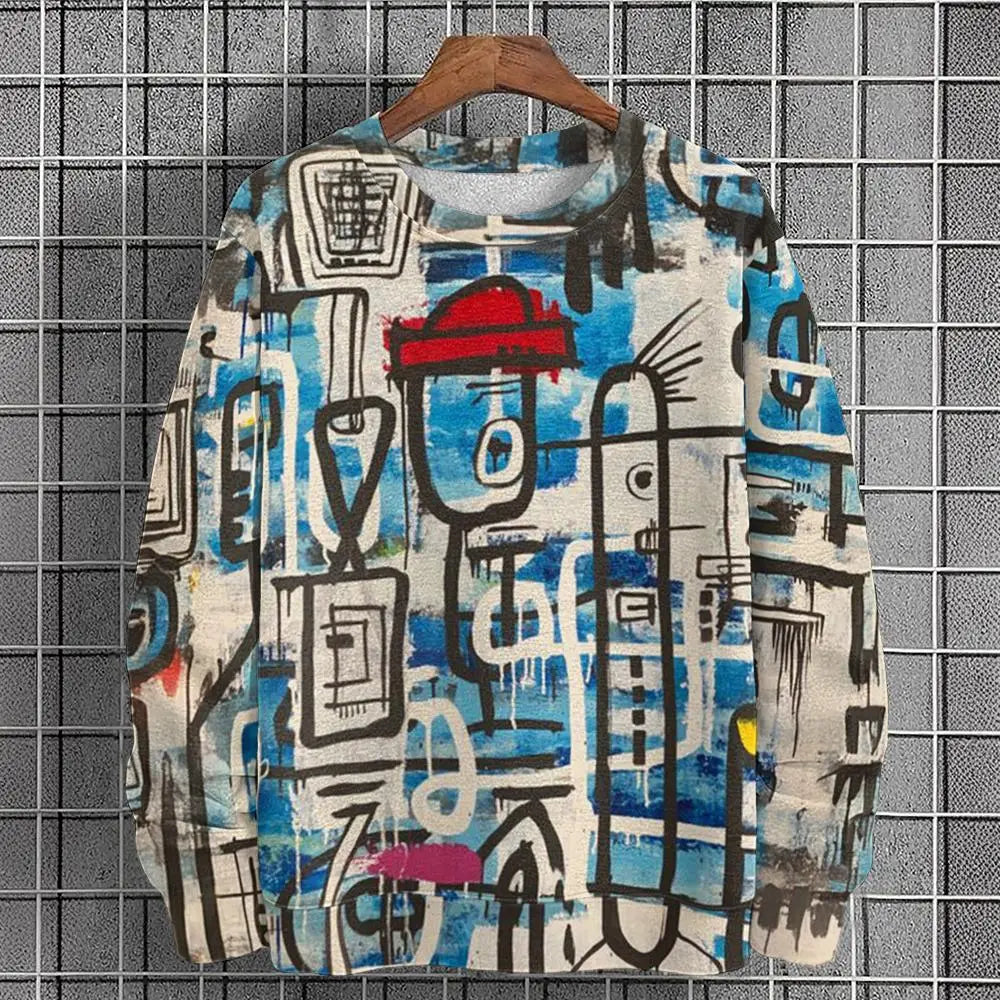Pullover Sweatshirt For Men Graffiti Graphic 3D Printing Long Sleeve Casual Man Sweatshirts