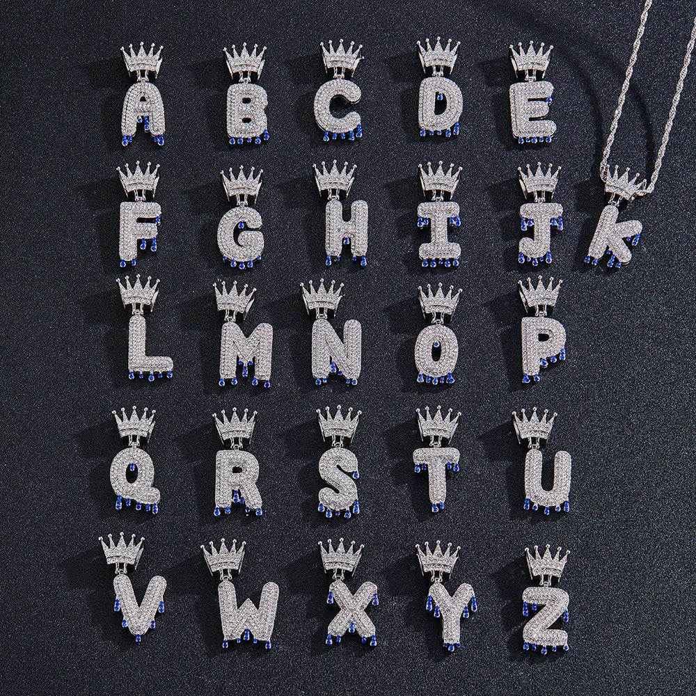 Blue Water drop 26 Letter Pendant Necklaces for Men and Women for Anniversary Gifts