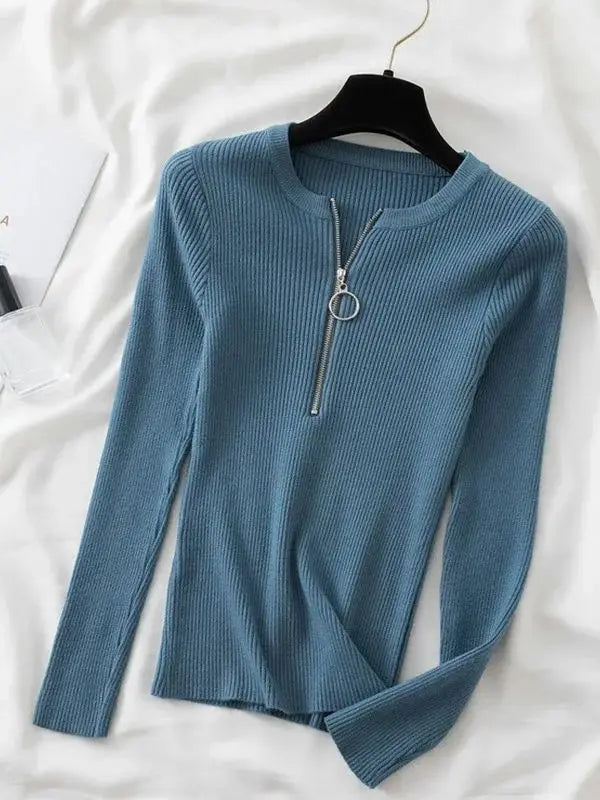 zipper winter clothes Knitted woman sweaters Pullovers Autumn Winter Basic women's jumper Slim women's sweater pull long sleeve