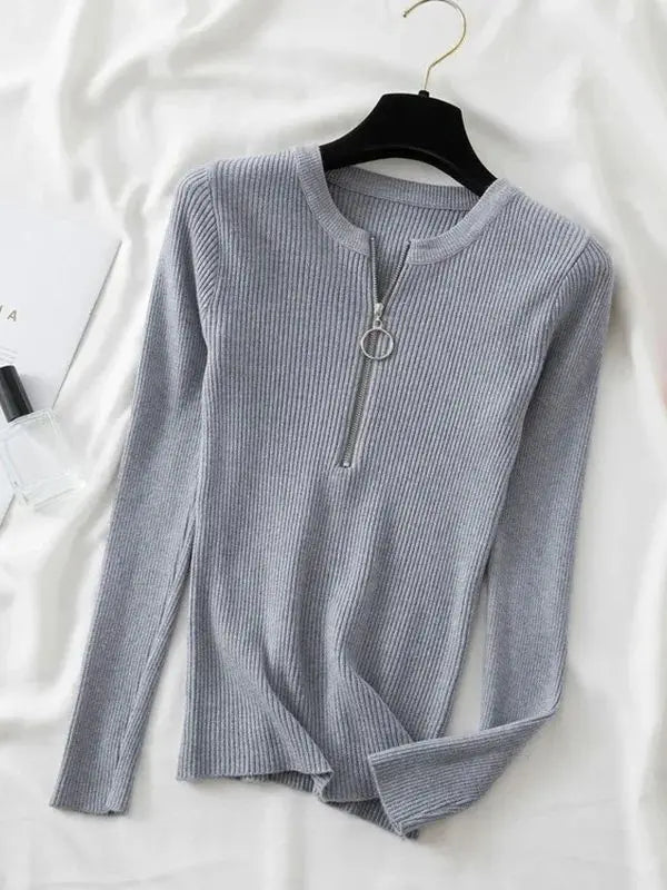 zipper winter clothes Knitted woman sweaters Pullovers Autumn Winter Basic women's jumper Slim women's sweater pull long sleeve