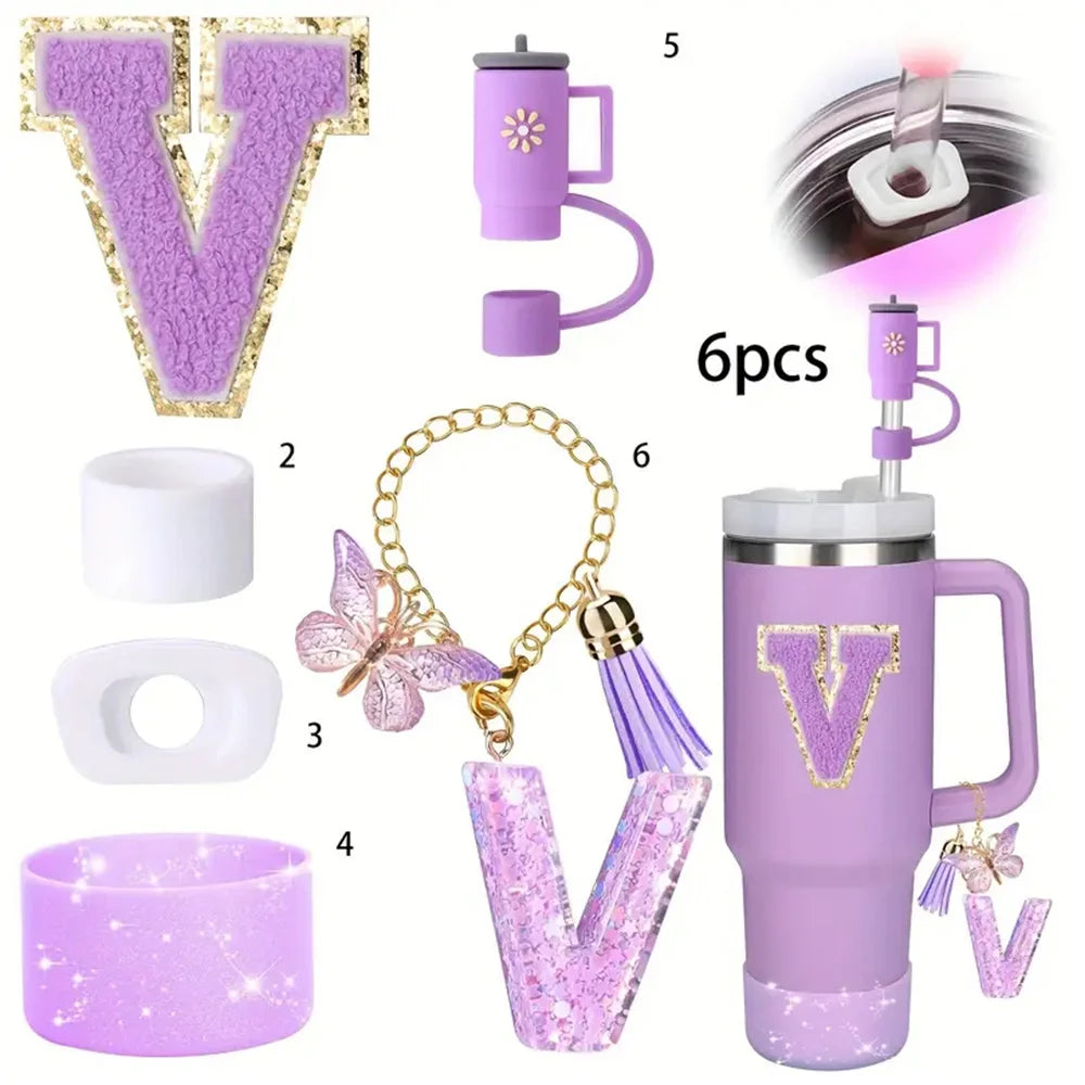 6PCS Cup Accessories Set for Stanley Cup 40oz tumbler with handle Including Silicone Straw Topper and Boot, Spill Proof Stopper