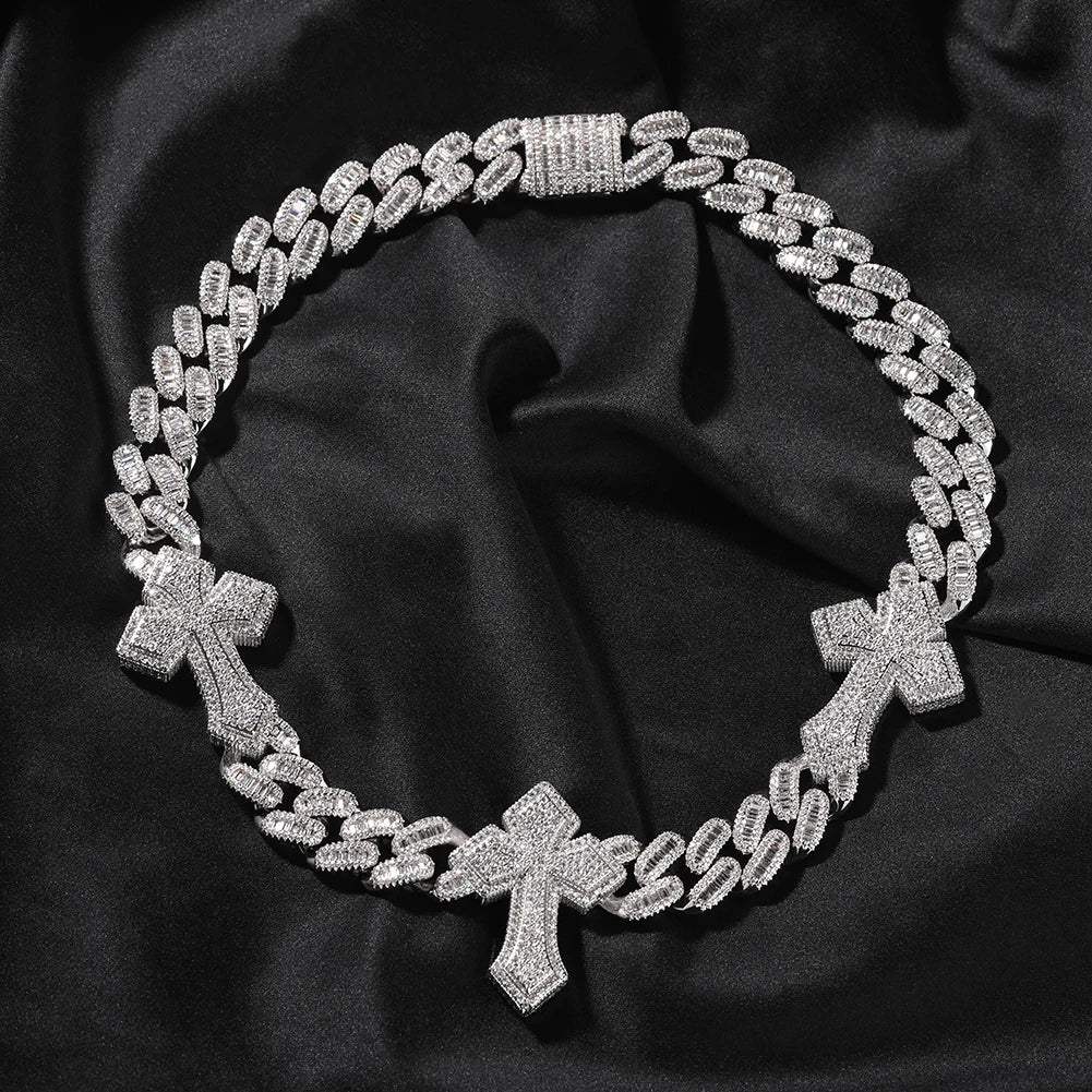 THE BLING KING 3pcs Necklace Prong Setting 5A Cubic Zirconia Choker HipHop Fashion Jewelry